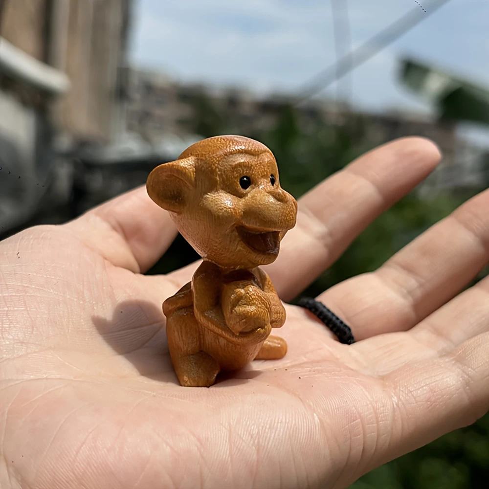 Wooden Monkey Statue Ornament, Living Room Office Home Decoration, Hand-Carved Craft, Zodiac Animal Craft, Ideal Gift