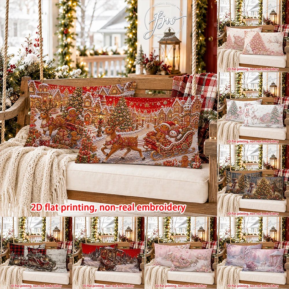 2pcs Christmas Throw Pillow Covers Winter Holiday Decorative Pillowcases for Sofa Bed Porch