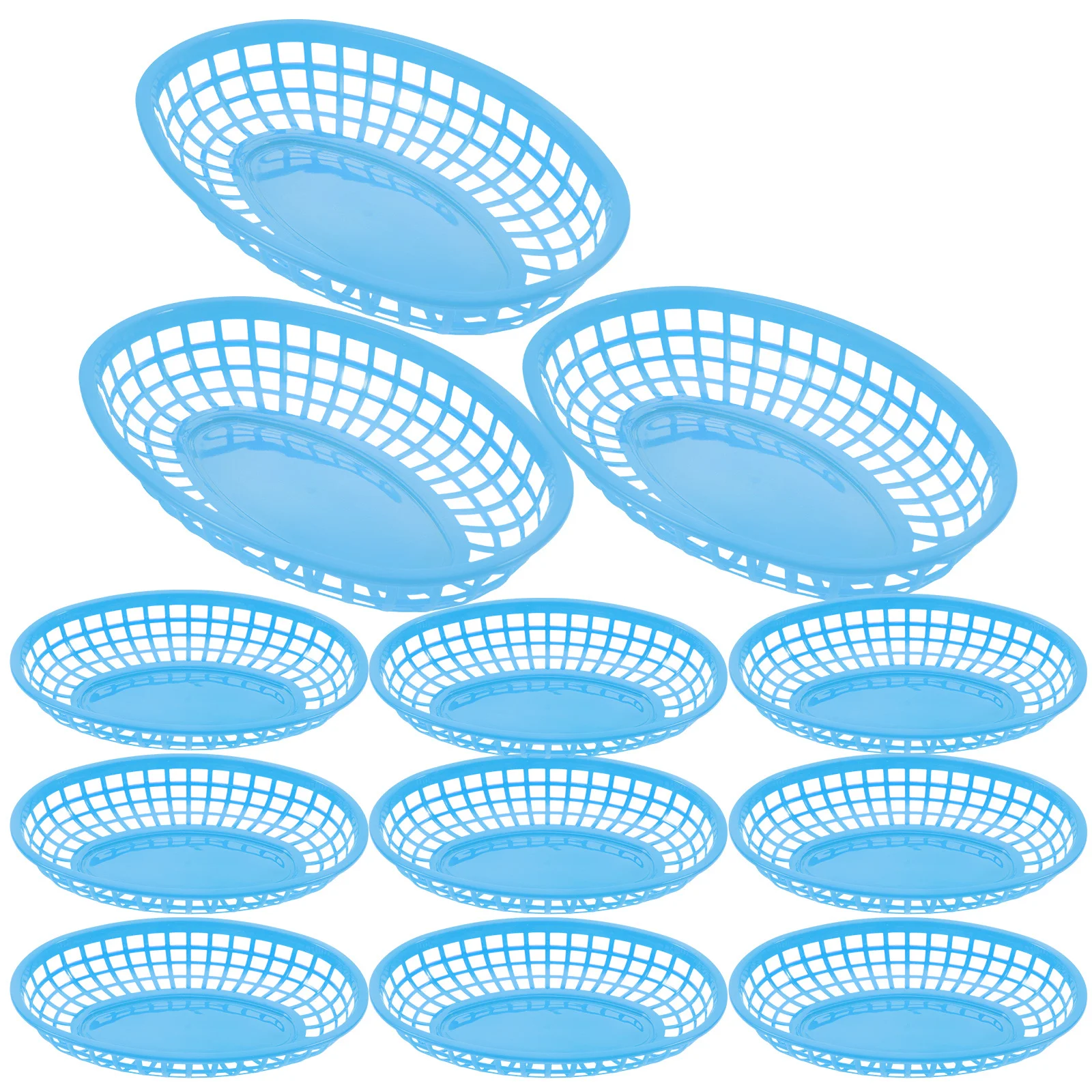 

12pcs Oval Food Baskets Plastic Fruit Plate Household Bread Basket Storage Basket Reusable Kitchen Snack