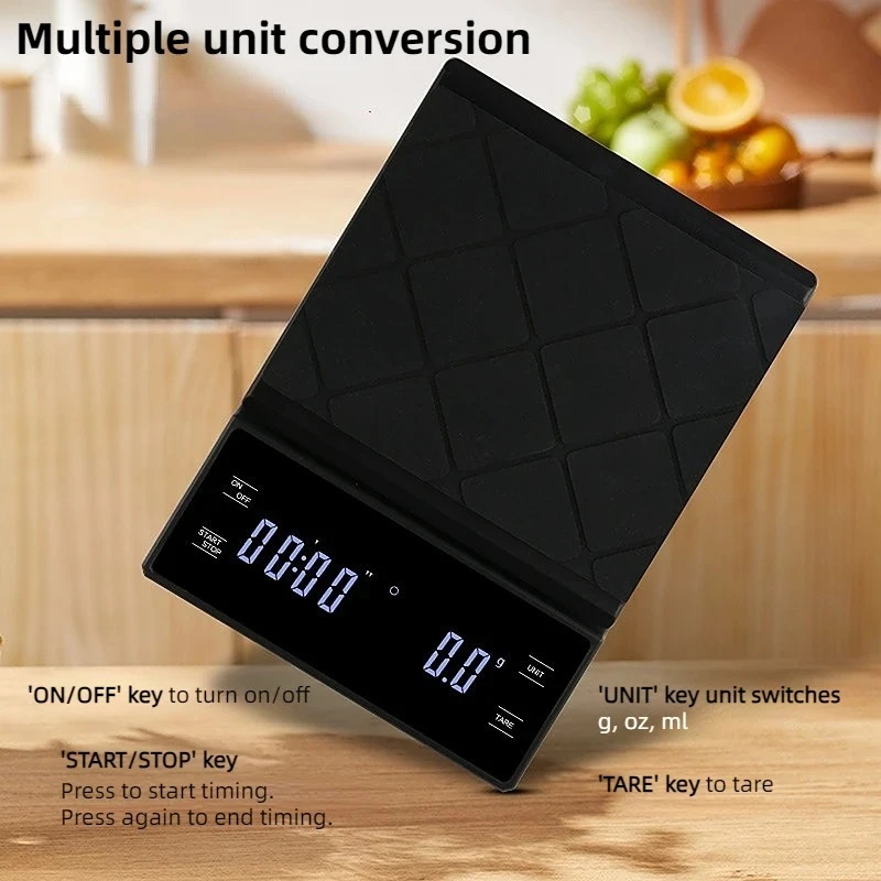 

Coffee Scale Portable Non-slip Electronic Scale with Timer USB Charging Kitchen Food Scale Coffee Shop