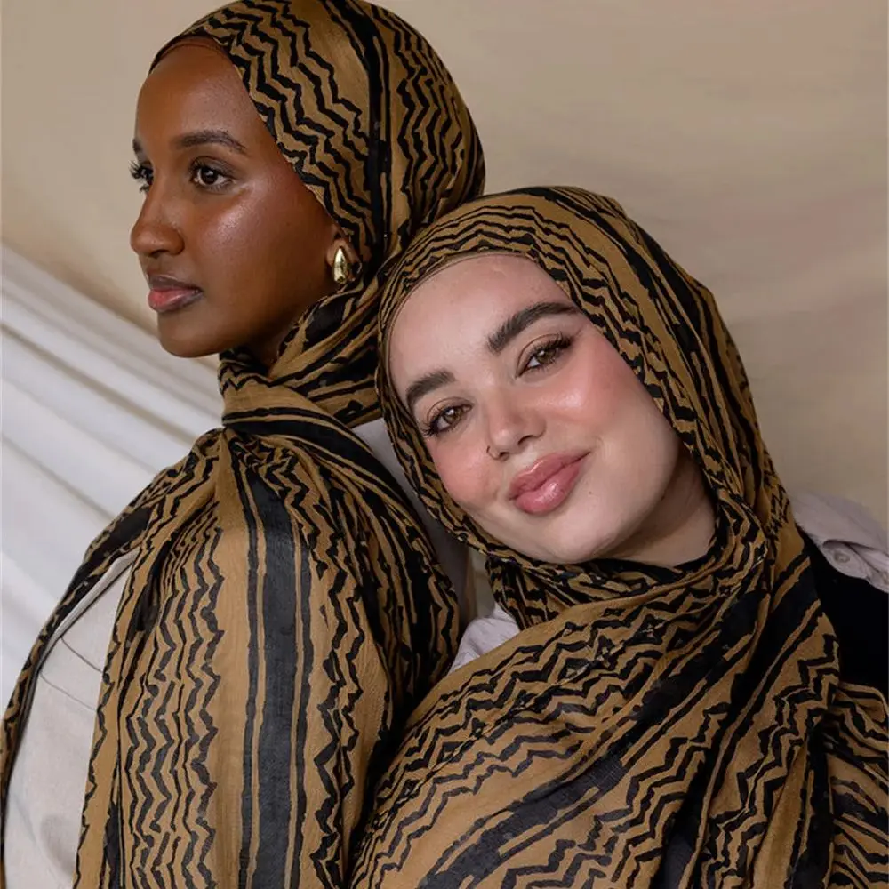 New Design Striped Keffiyeh Hijab Wave Printed Chiffon Scarf Women Islamic Muslim Scarves Shawl Echarpe Foulard Dubai Hijabs