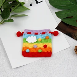 Women's Coin Pouch Hand-Knitted Drawstring Bag Knitting Women's Wool Crochet Rainbow Card Bag Finished Knitting Material