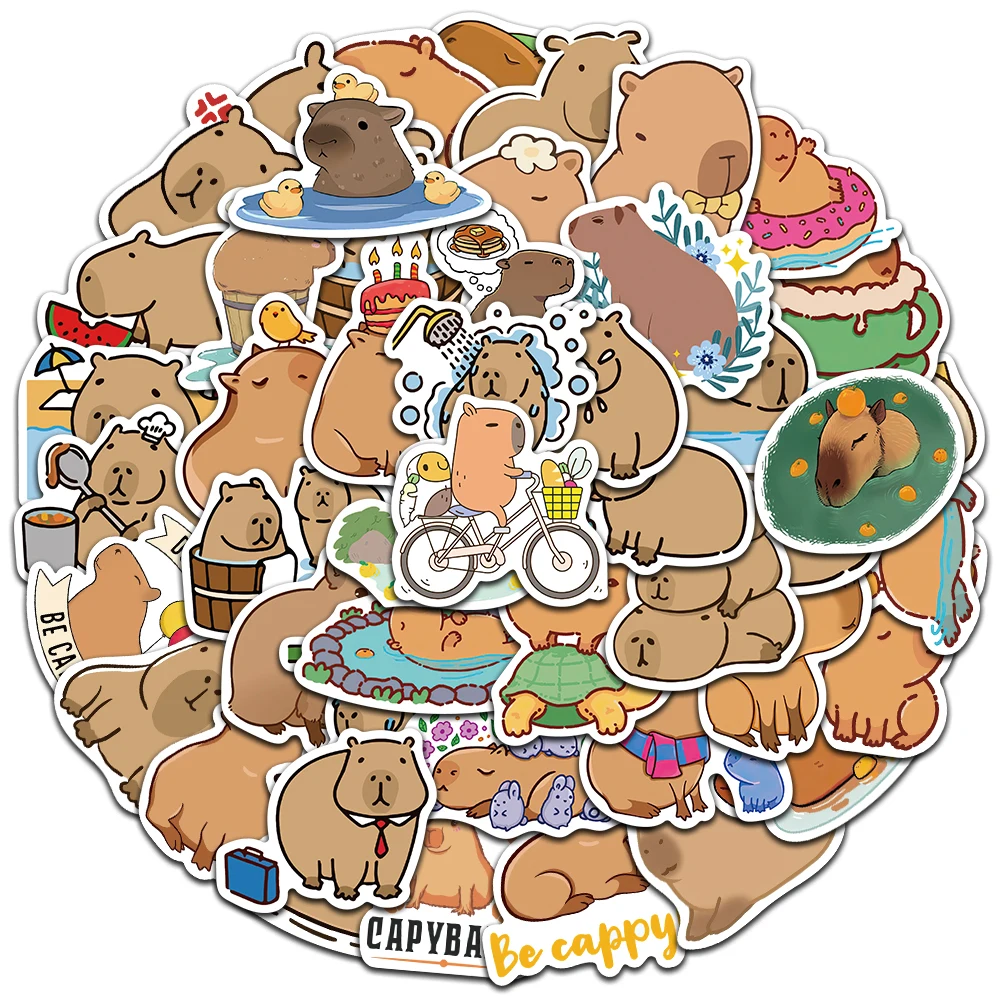 50pcs น่ารักการ์ตูนสัตว์ Capybara สติกเกอร์เด็กของขวัญสําหรับแล็ปท็อปกระเป๋าโทรศัพท์โน้ตบุ๊คกันน้ํา Graffiti จักรยาน Decals