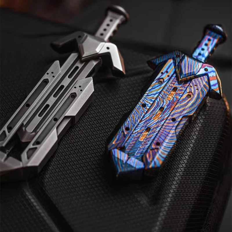 

Pre-sale Archangel's Sword Push Slider Stainless Steel Titanium Damascus Fidget Toys