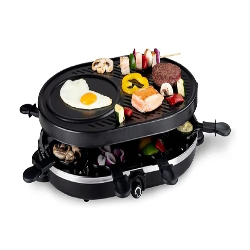 KotiCidsin Herramienta multifunción para raclette, parrilla para raclette, hasta 8 personas, revestimiento antiadherente, negro
