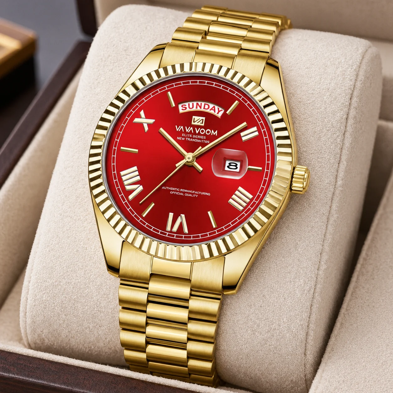 Men's trendy watches, three-dimensional Roman hour markers, week calendar timing, business and leisure watches