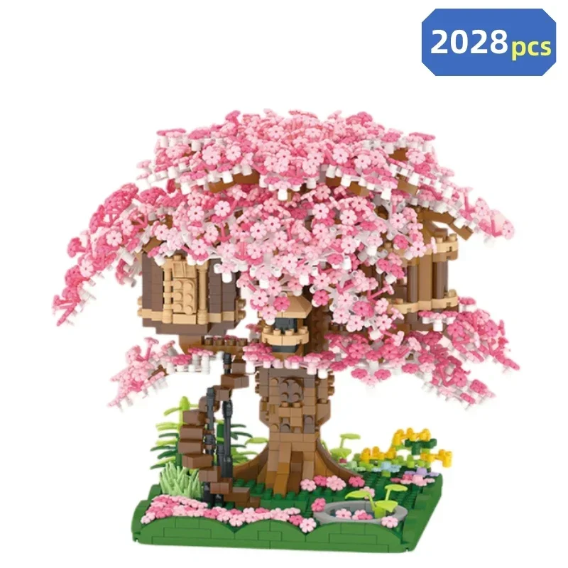 Mini Sakura Tree House Build Block City Street View Cherry Blossom Model Building Blocks DIY Toys For Children Toys Boy For GIFT