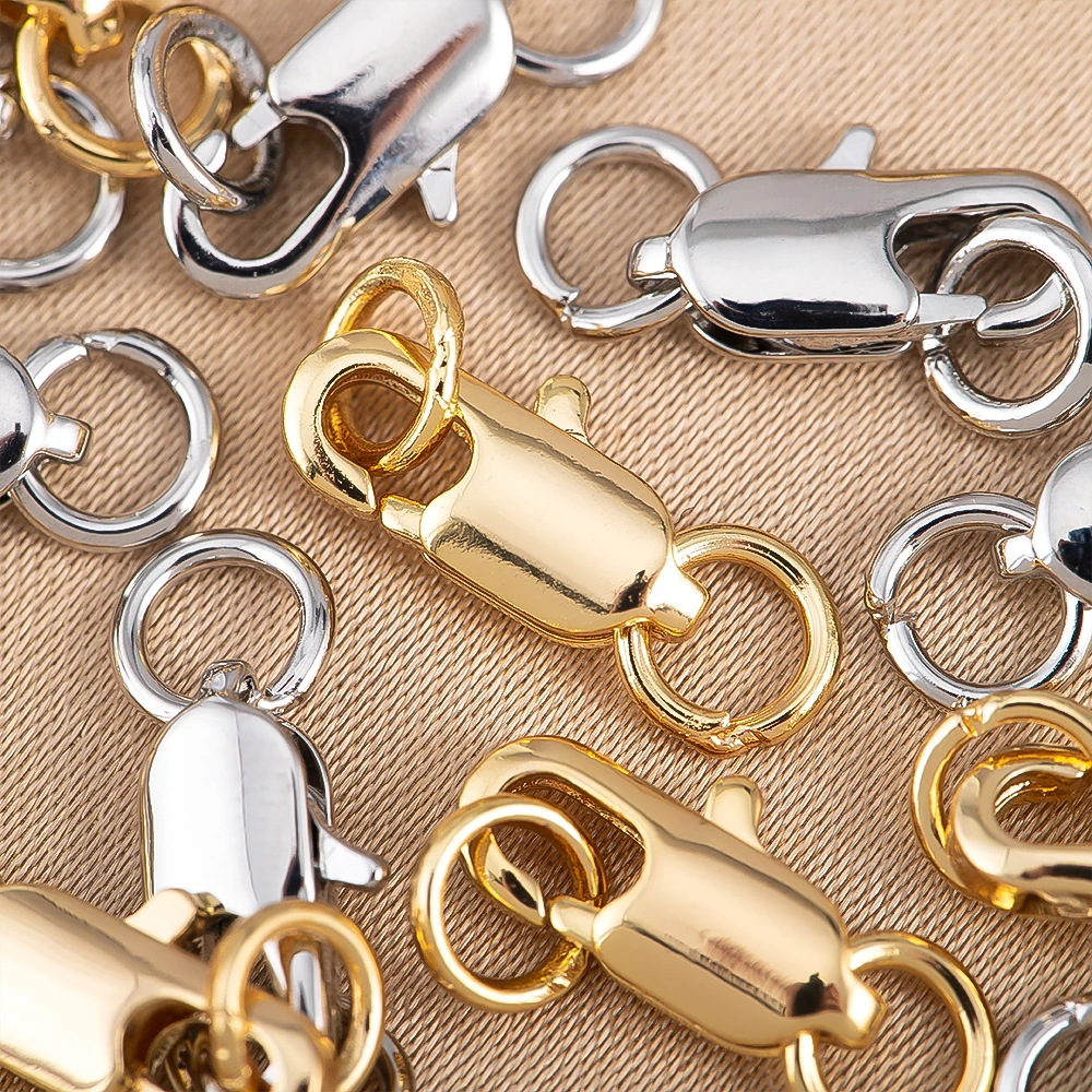 5 pçs cor de ouro latão lagosta fechos ganchos conectores com 10 pçs anel de salto aberto para fazer jóias diy pulseira colar artesanato