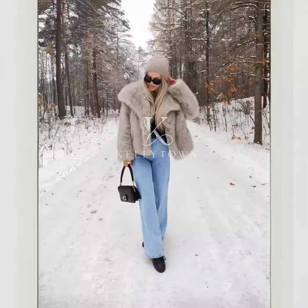 2026 Winter New Fashion Fluffy Fur Coat Outerwear Women High Street Luxury Big Fur Collar Faux Fox Fur Jacket Female Overcoats