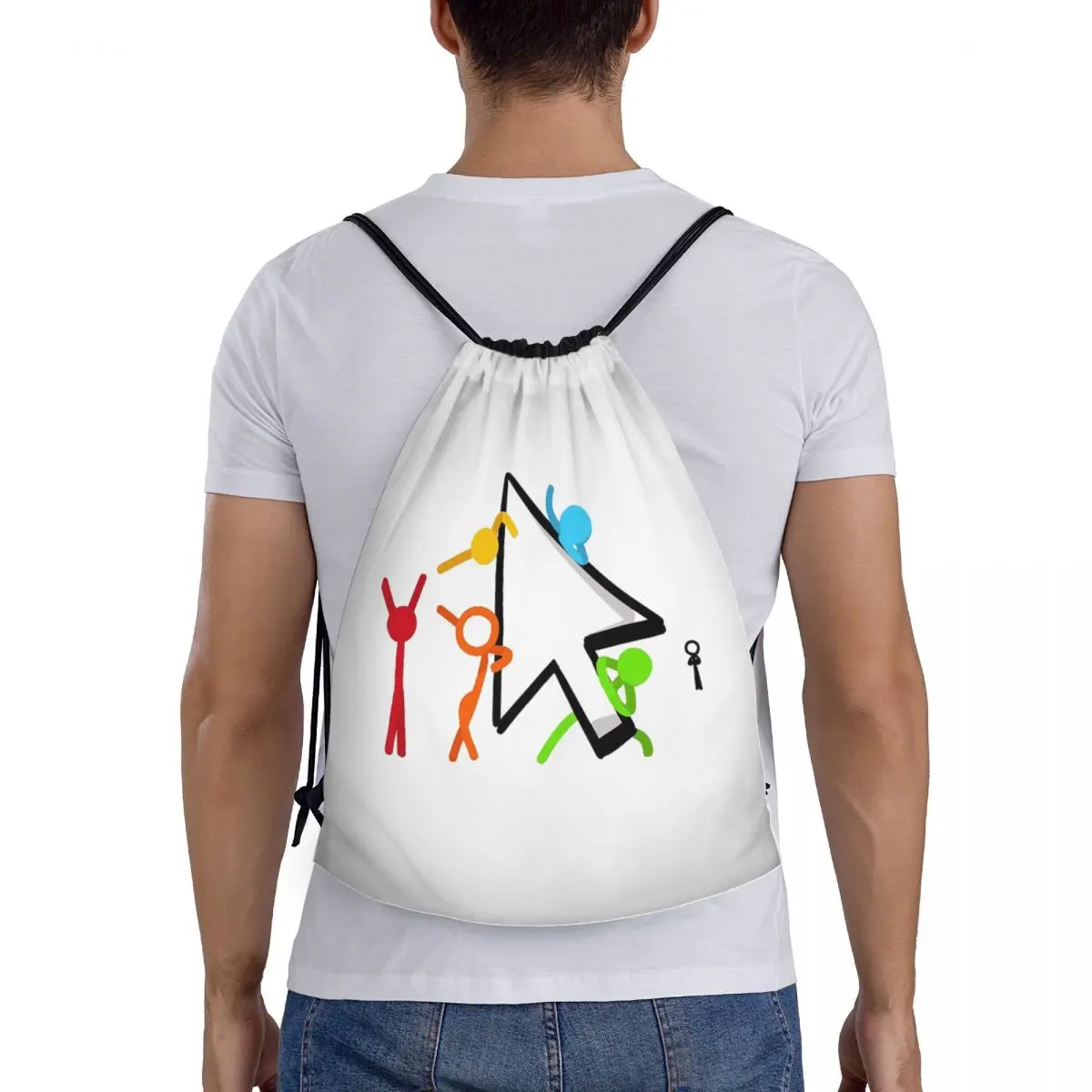 

Alan Becker Five Stick Figures With Fire Mouse Pickaxe Backpacks Portable Drawstring Bags Sundries Bag Book Bags For Travel