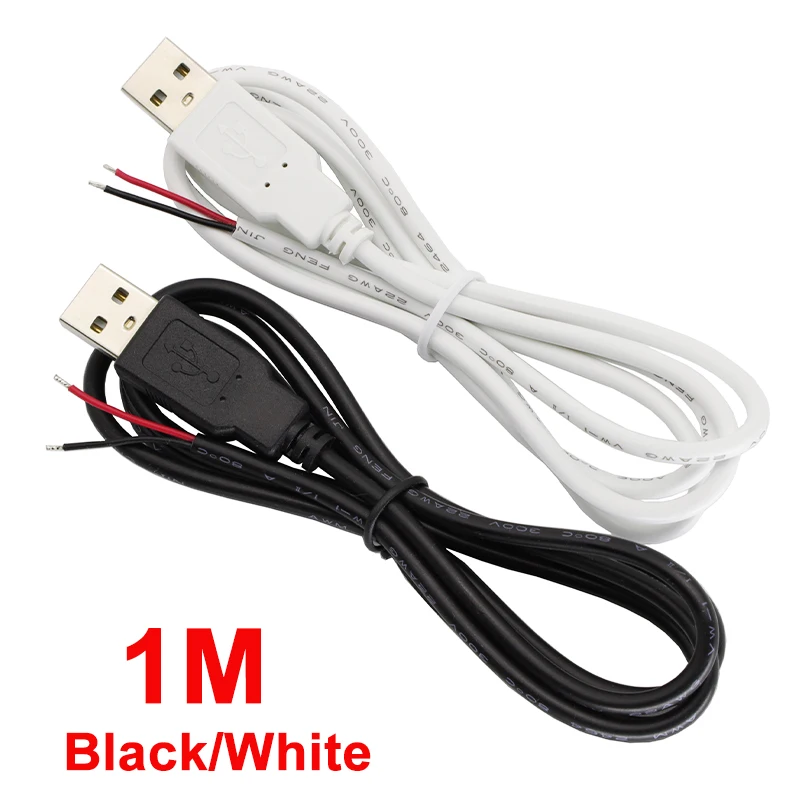 

1M NEW USB 2 Pin Power Supply Cable usb Male Jack Connector Cable Power Charge Extension cable Adapter Black/White 5V Line DIY