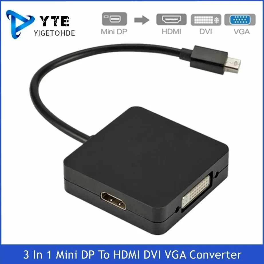 YIGETOHDE 3 In 1 Mini Display Port MINI DP Male To HDMI DVI VGA Female Adapter Converter Cable For Apple MacBook Air Pro MDP