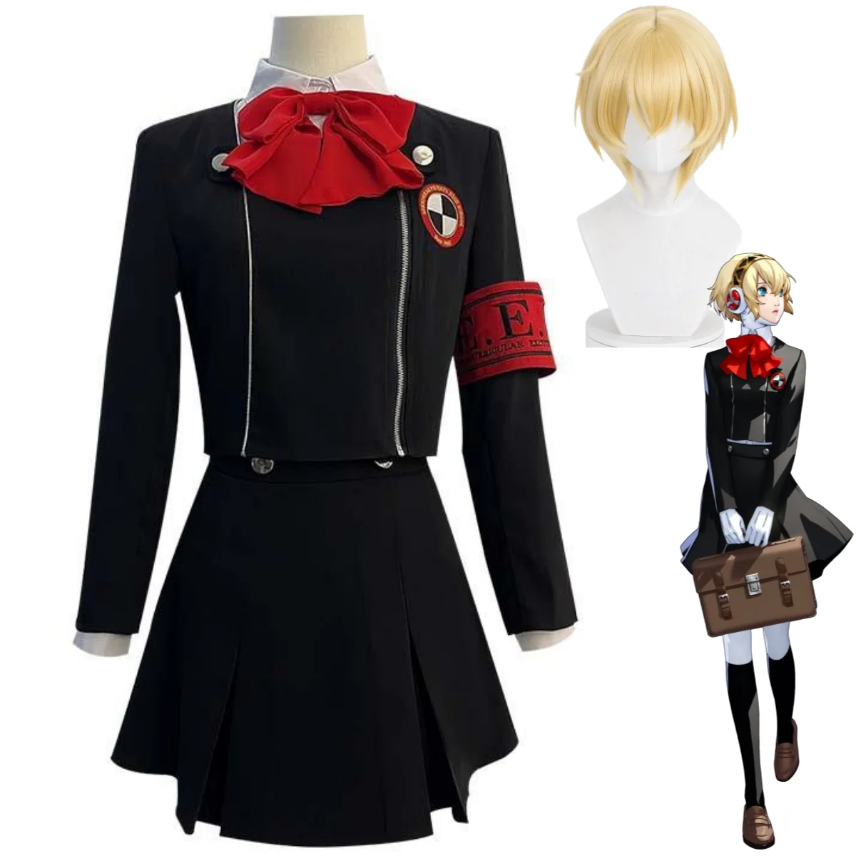 

Anime Game Aegis Aigis Cosplay Costume Japan South Korea JK School Uniform Skirt Coat Shirt Wig Woman Cute Campus Suit