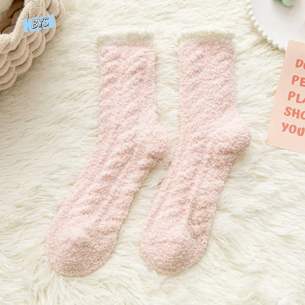 

6Pairs Fashion Plush Solid Fleece Socks Warm Thicken Sleeping Socks Women Soft Kawaii Coral Fleece Socks Girls