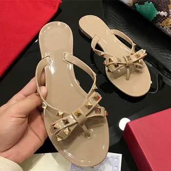 Summer Slippers Women Fashion Flip Flops Luxury Designer Female Beach Rivet Big Bow Flat…