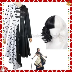 Queen DeVil Cruella 101 Cani Cos Spot Dress Anime 101 Cani Crudelia Costume Cosplay Halloween Outfit Mantello Vestito Per Le Donne Adulte