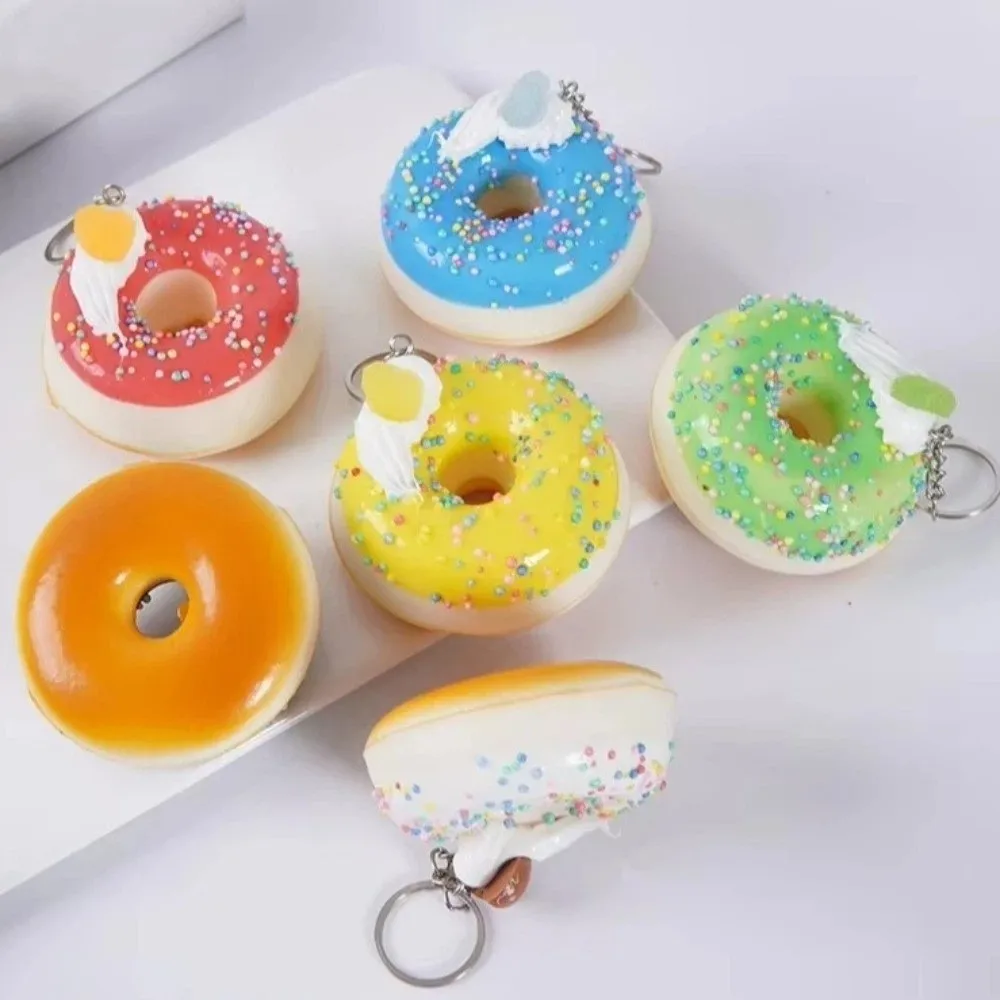 Simulated Food Donut Bread Squeeze Keychain Quick Rebound Super Soft Slow Rebound Keyring Kneading Elastic Donut Squishy For