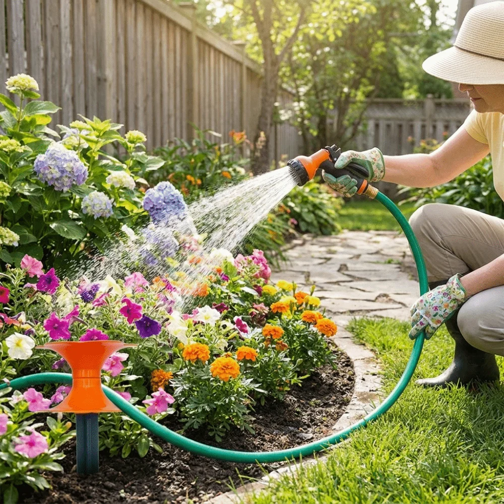 Flower Shaped Garden Hose Guide Labor-Saving Directional Protection Hose Guide Spike Plastic Hose Support Stake Winding Wheel