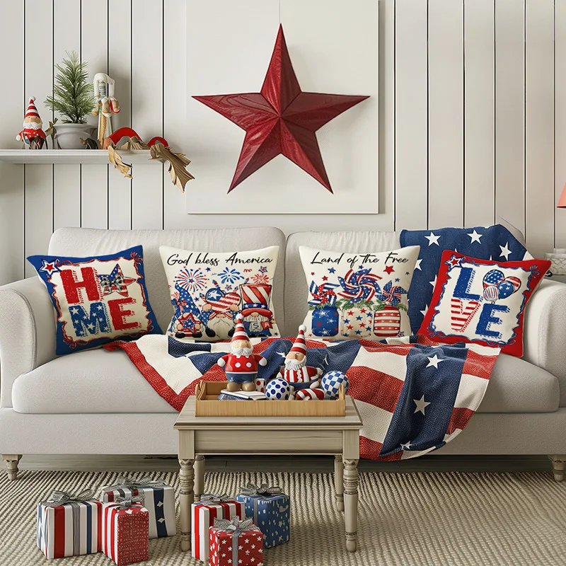 4th of July Pillow Covers 18x18 inch Independence Throw Pillow Covers Memorial Day America Patriotic Stripes Stars Pillow Cases