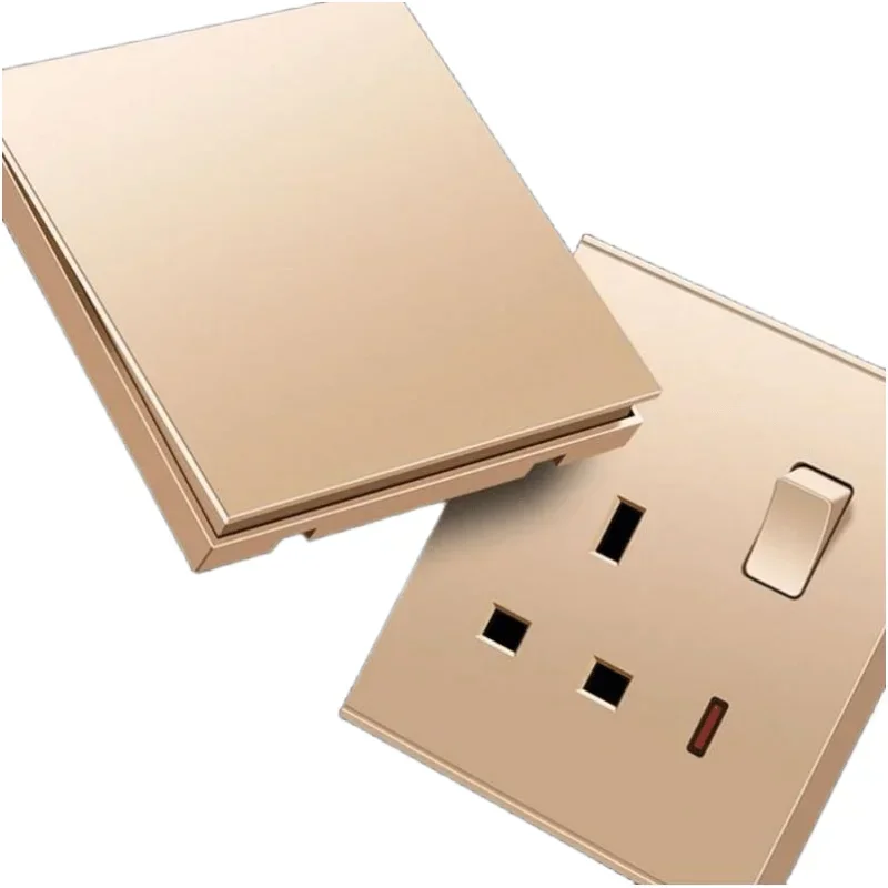 Uk Type 86 13A Universal Rose Gold 220V Wall Large Warped 1gang2way Cross Button Light Switch,USB Electric Plug Wall Socket