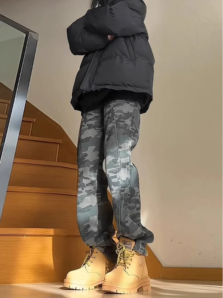 

American High Street Camouflage Work Pants Men's Autumn Winter Belt Sle Jeans Fce Ame i B0 Logging Pants