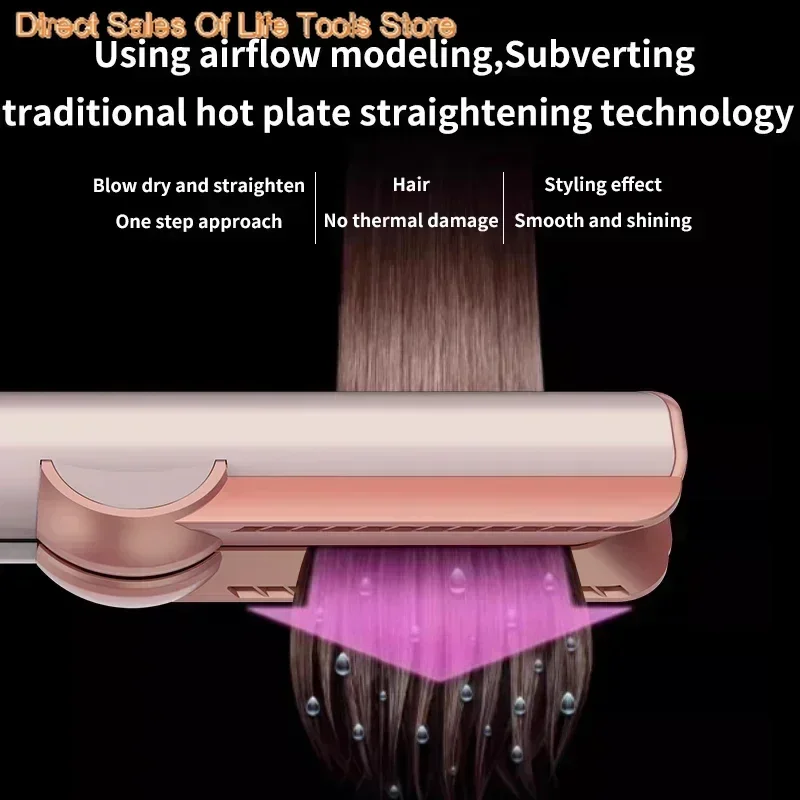 Plancha de pelo profesional 2 en 1 y secador de pelo, plancha de pelo con función de calentamiento, plancha con iones negativos, herramienta de peinado de larga duración, 1,8 m.