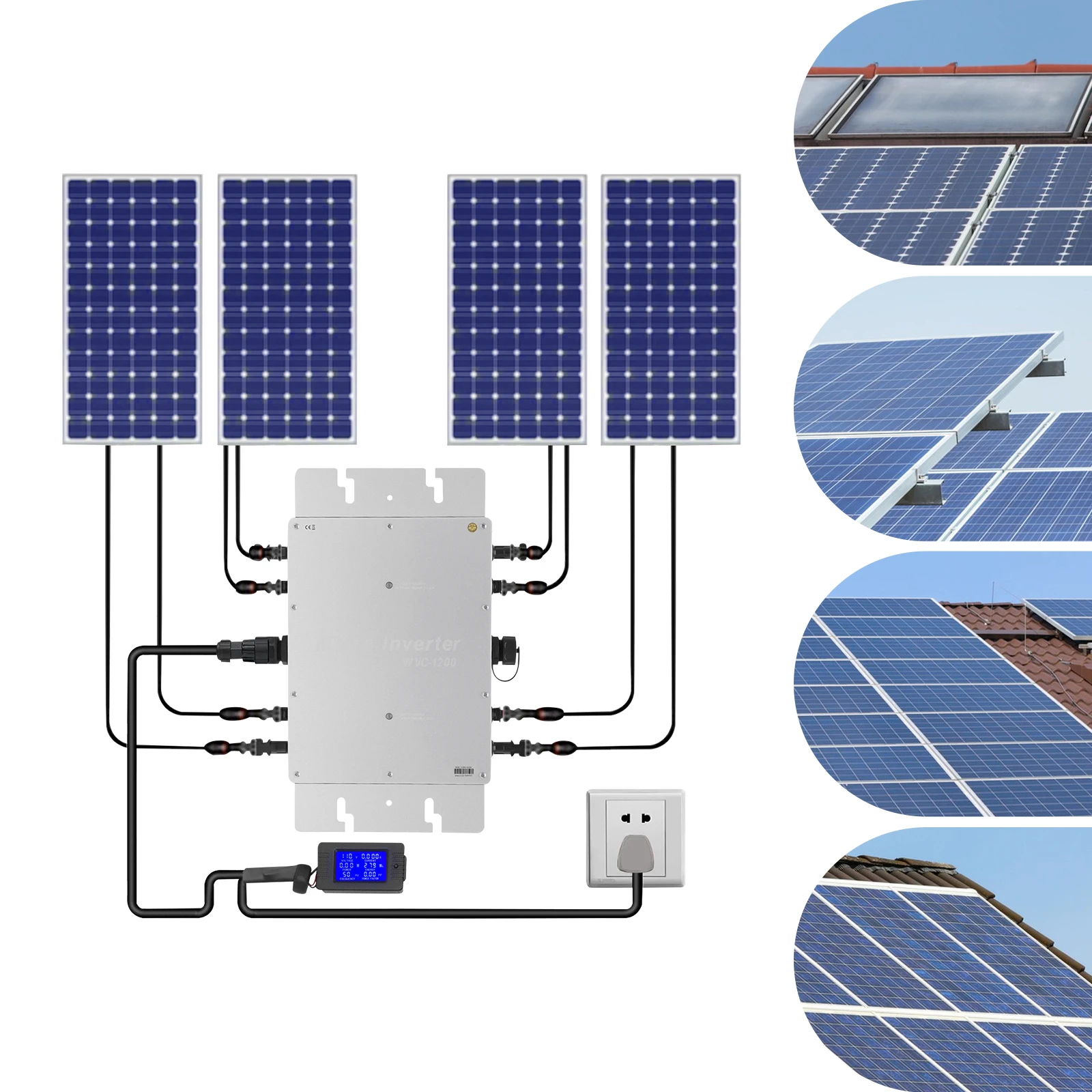 Solar Micro Grid Tie Inverter, WVC-1200W MPPT Pure Sine Wave DC to AC Inverter, IP65 Waterproof with LCD Display, Compatible
