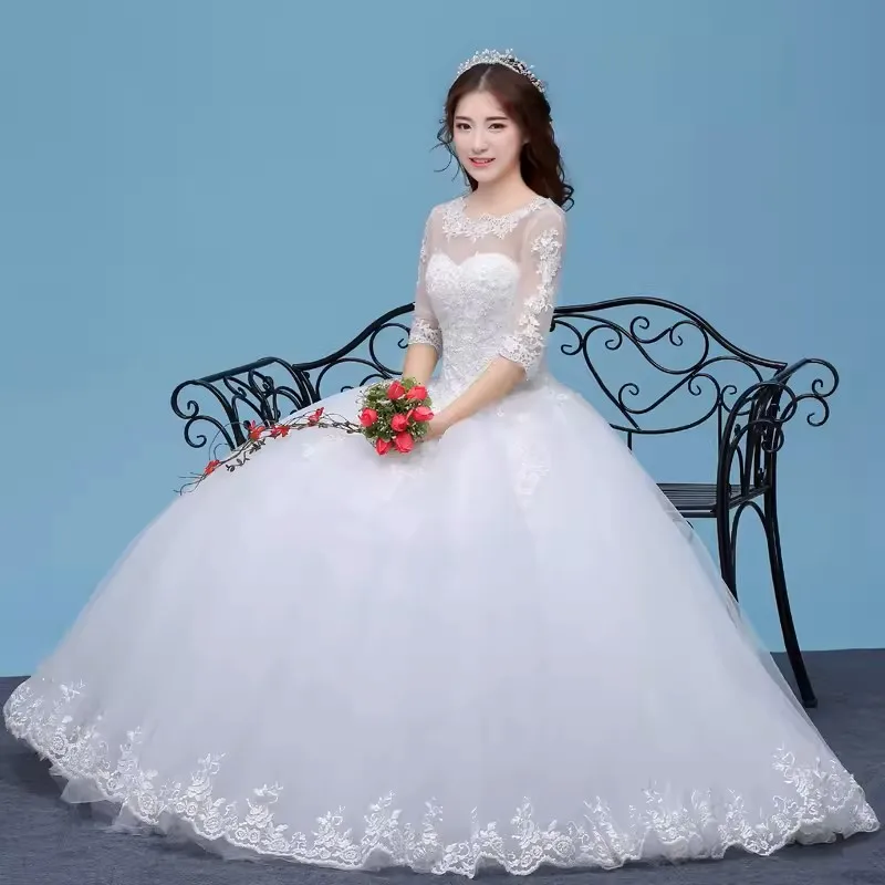 MDYS- A855#Korean Round Neck Floor-Length 2024 New Summer Bride Wedding Dress Wholesale Cheap Free Custom Large Size From China