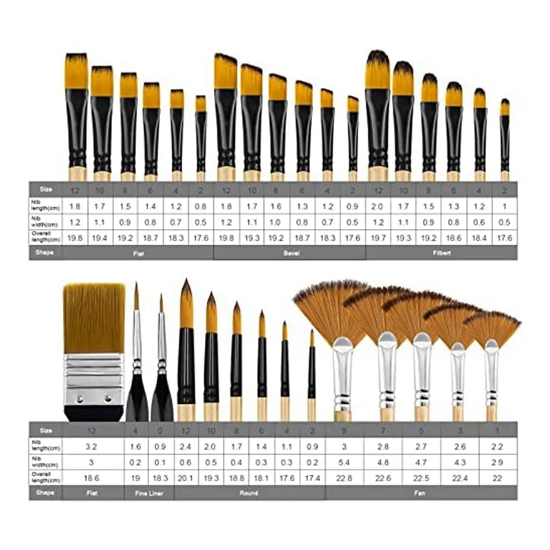 アーティスト-アクリル絵筆セット,ナイロン毛,丸い,正方形,フラット,32個