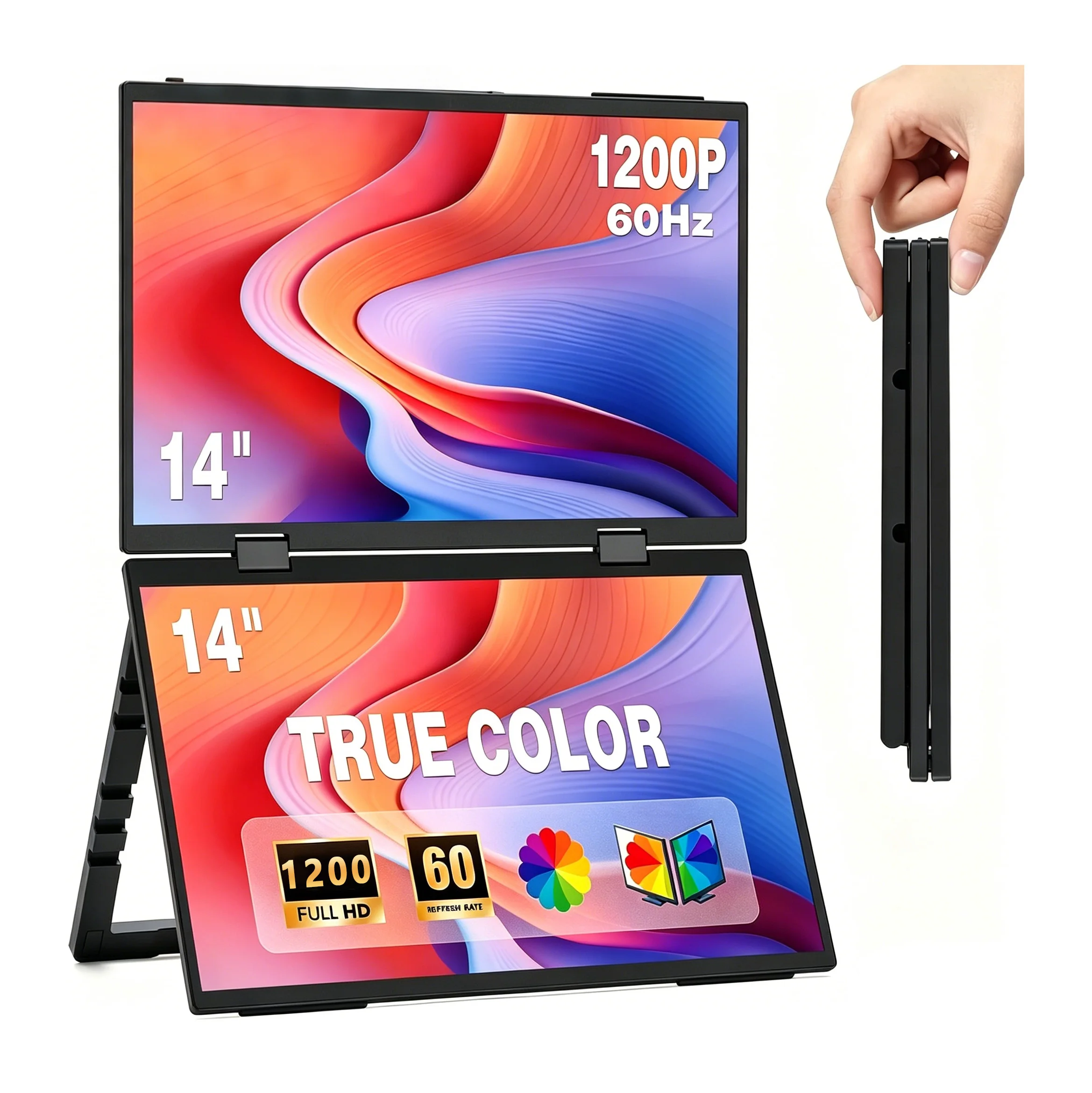 14 Inch 1920*1200P Dual Portable Monitor 72%sRGB IPS 1000:1 16:10 With Type-C Mini HDMI For Phone Laptop XBox Mac PS4/5S witch