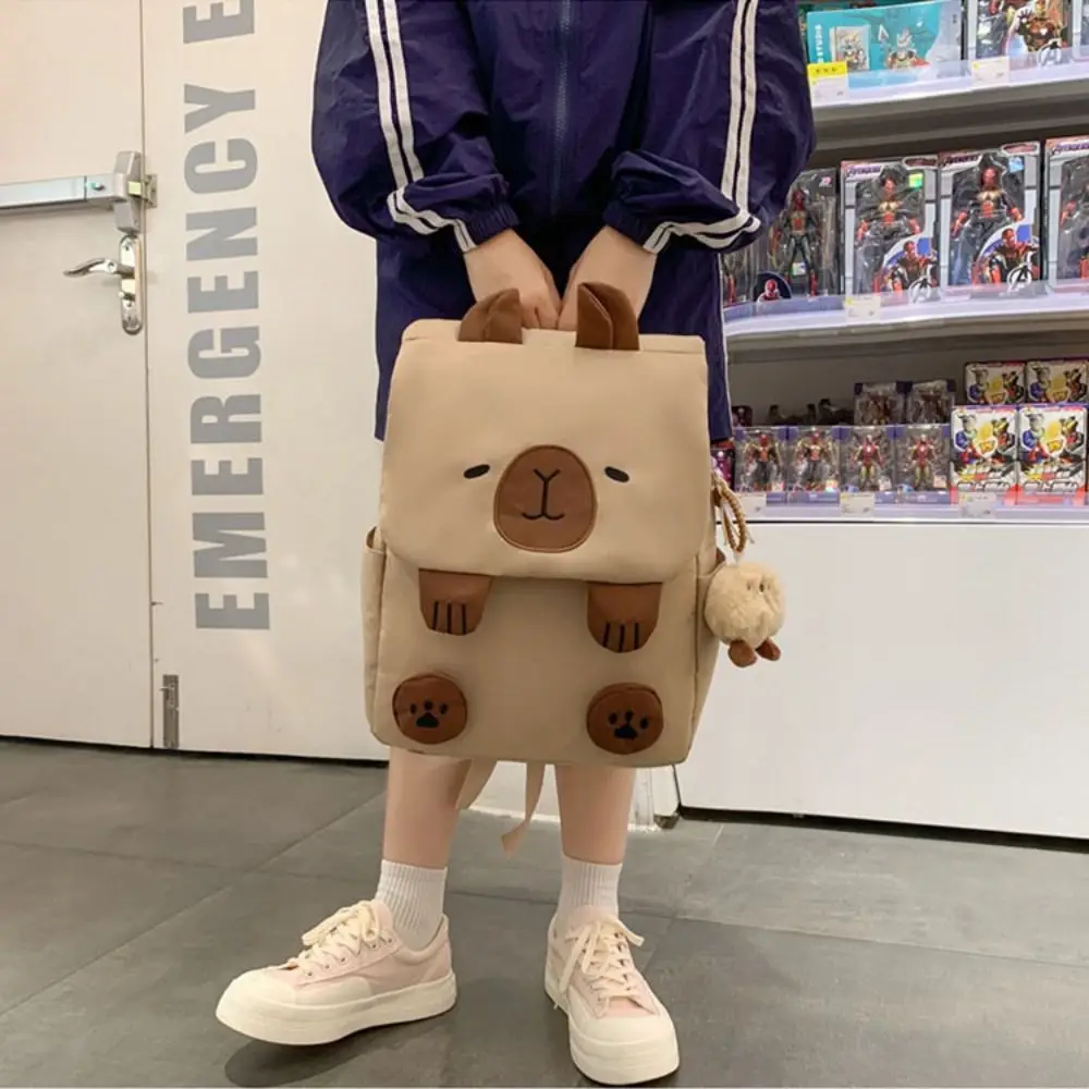 Large Capacity Capybara Plush Backpack School Bag Animal Capybara Shoulder Bag Stuffed Doll Storage Bag Cartoon Backpack