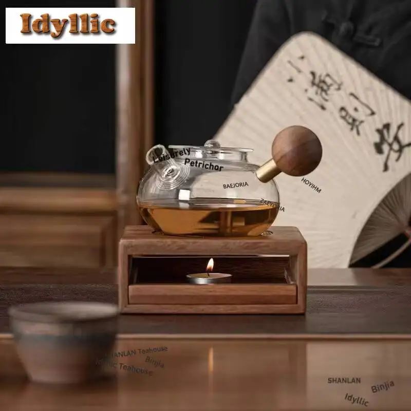 Walnut Wood Tea Warmer Teapot Samovar Candle Camping Portable Stove Household Kettle Stand Accessories Craft Ornament Supplies