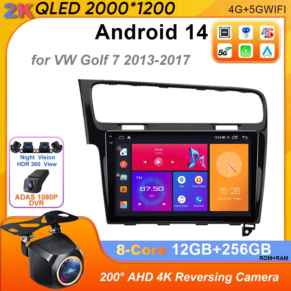 Android 14 for VW Golf 7 2013-2017 Car Multimedia GPS 4G no 2 din 2 din autoradio AI Voice Wireless CarPlay Android Auto Radio