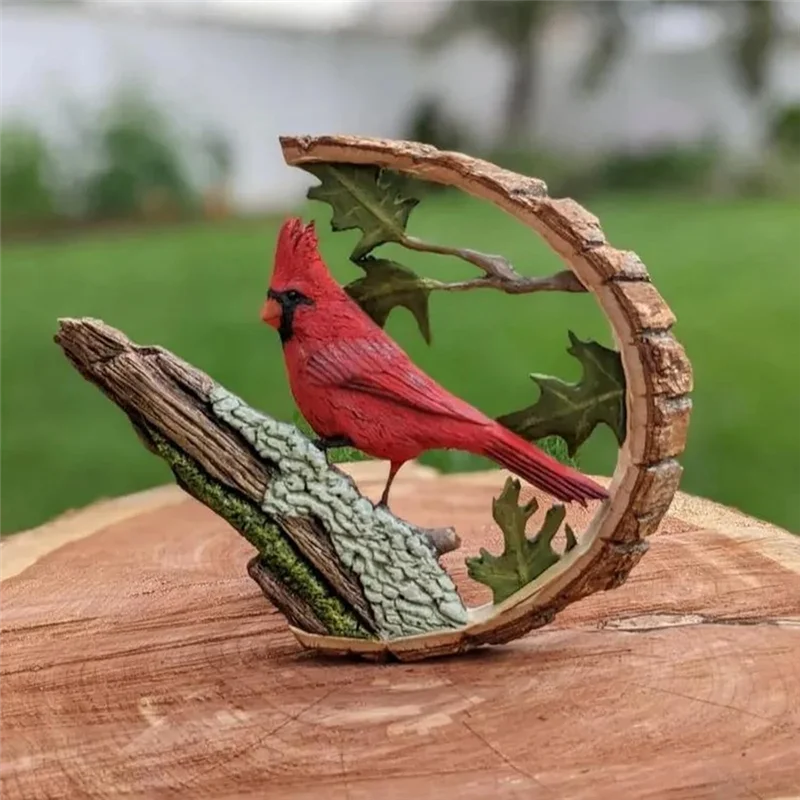 

Vibrant Cardinal Statue Handmade Bird Decoration Small Bird Stepping On Branch Ornaments Gift For Bird Lovers-B91B