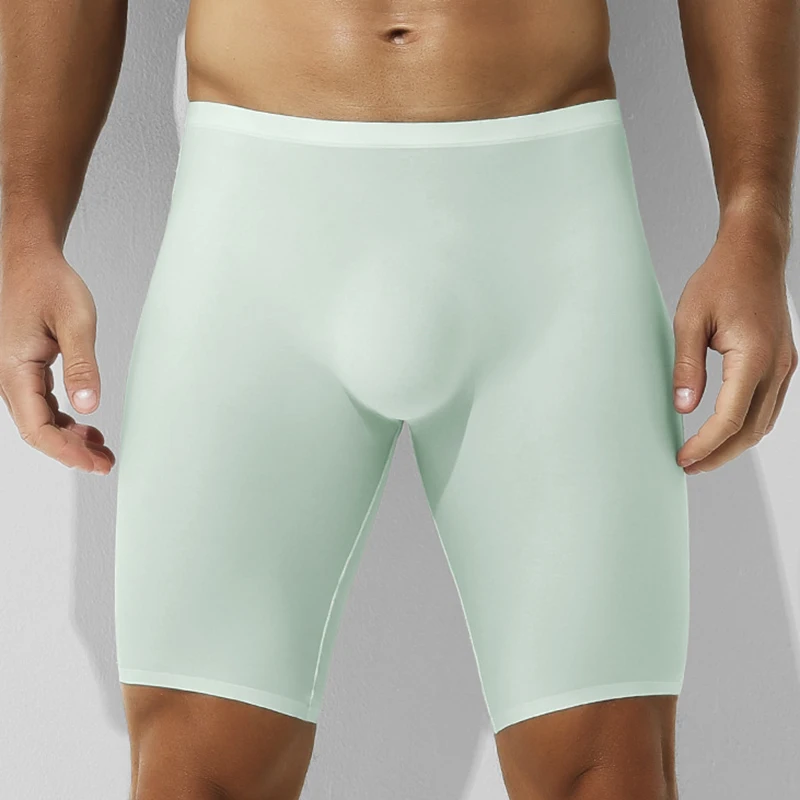 2025 Mens Long Shorts Seamless Slip Homme Panties Ice Silk Sheer Breathable Underwear Sports Workout Quick Drying Underpants