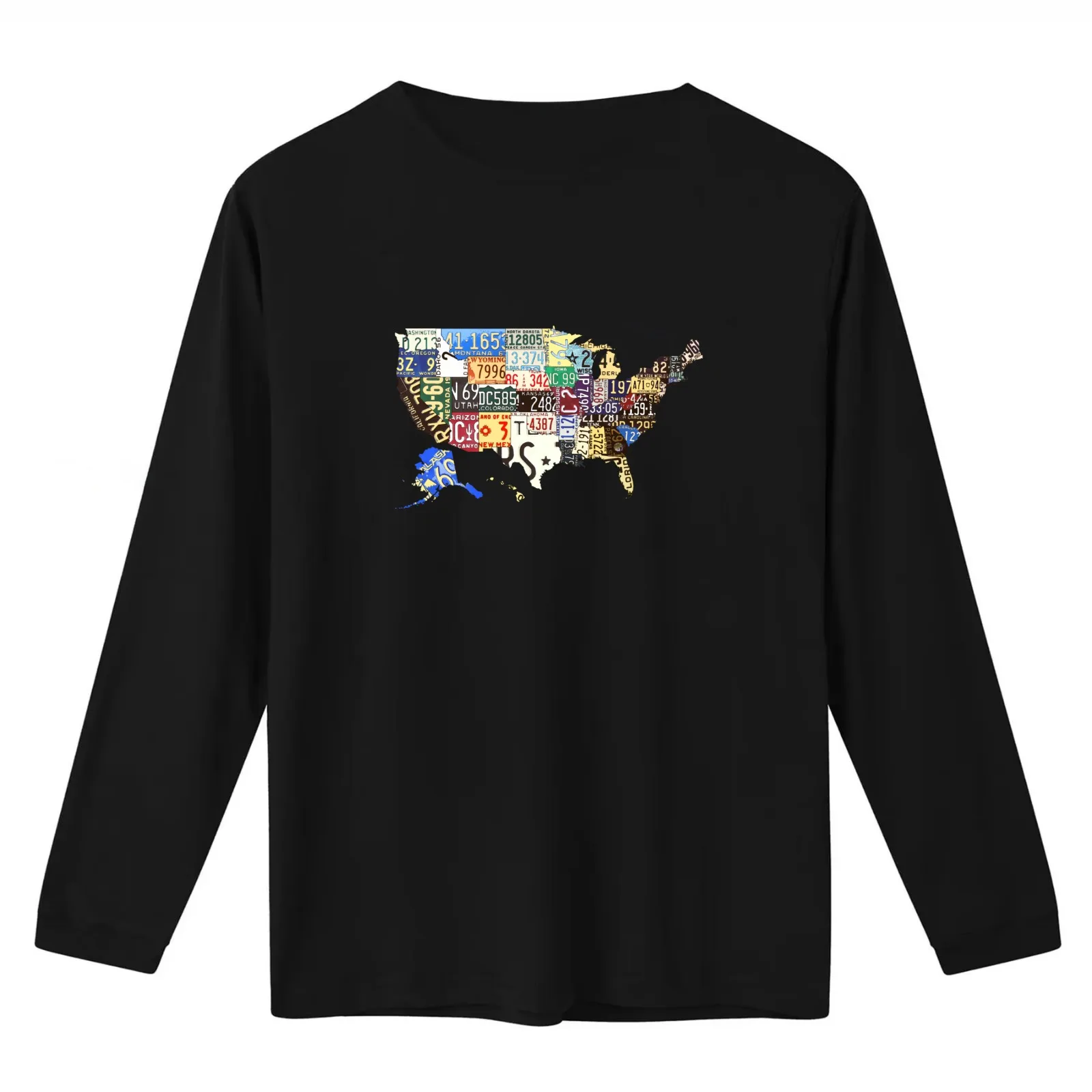 USA vintage license plates map T-Shirt Summer Casual Cotton Tee Oversized Streetwear Tops Vintage Graphic Print 100% Cotton