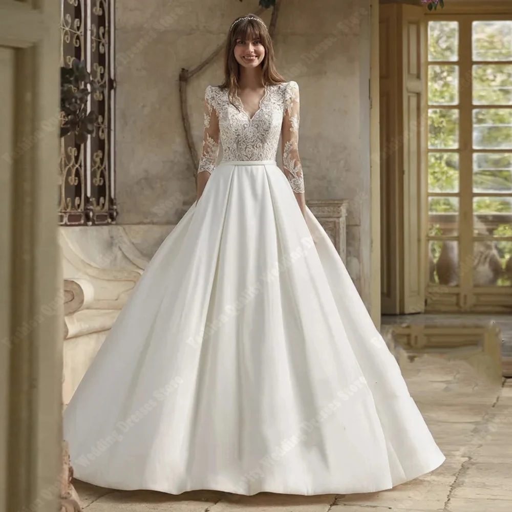 Elegantes vestidos de casamento sem encosto para mulheres, vestidos de noiva princesa, Shine Satin superfície, esfregando comprimento, formatura bola