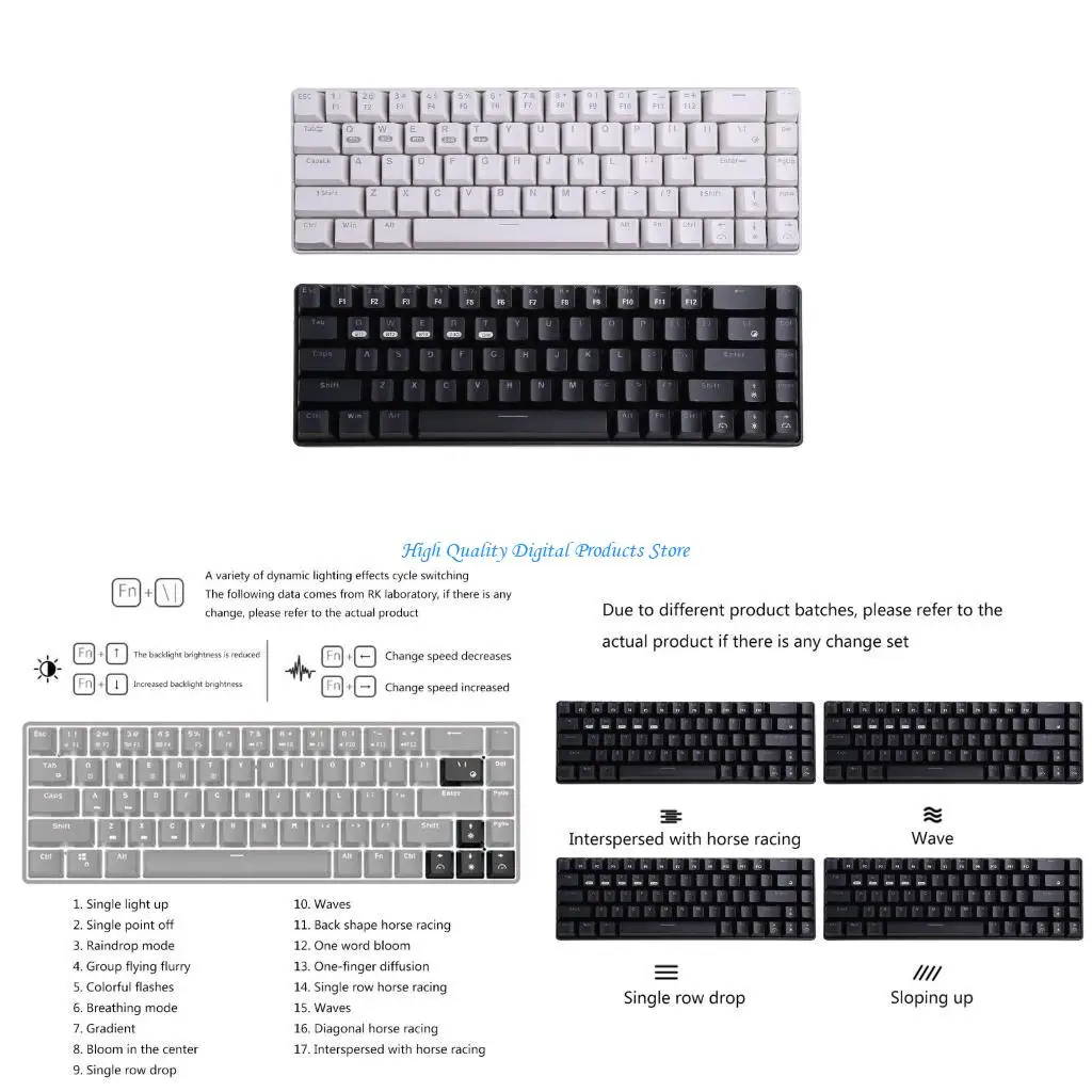 U2JE RF68 68- مفتاح ألعاب المفاتيح الميكانيكية BT اللاسلكي المحور الأزرق الخلفي 2-Shot