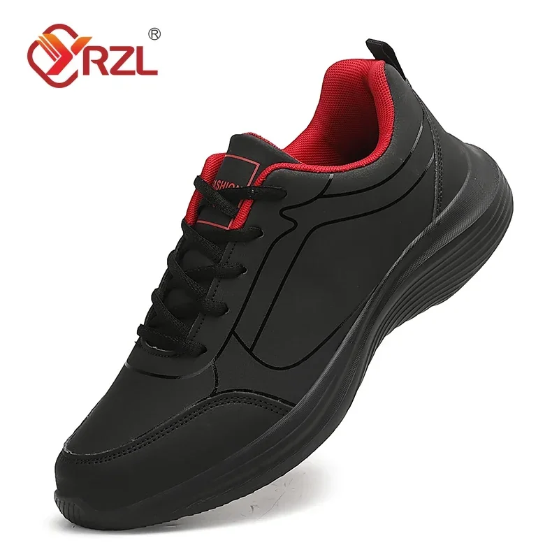 

YRZL Black Running Shoes Leather Waterproof Athletic Sneakers Men Wear-resistant Men Walking Sport Shoes Comfortable Men Shoes