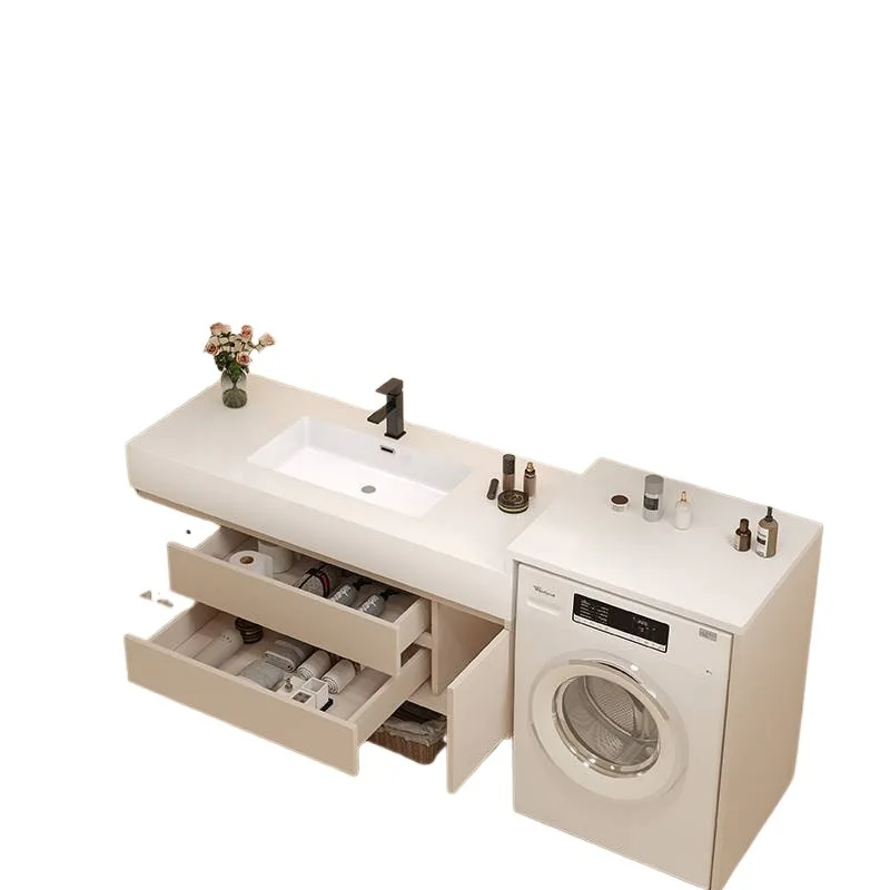 New washing machine integrated cabinet combined bathroom cabinet rock slab seamless hand wash washbasin toilet washstand balcony