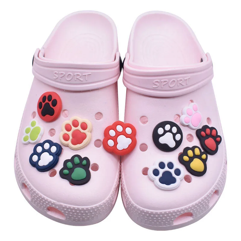 1-21pcs การ์ตูนสัตว์สุนัข Cat PAW Footprints PVC รองเท้า Charms ตกแต่งรองเท้าหัวเข็มขัดรองเท้าแตะรองเท้าวันหยุดปัจจุบัน