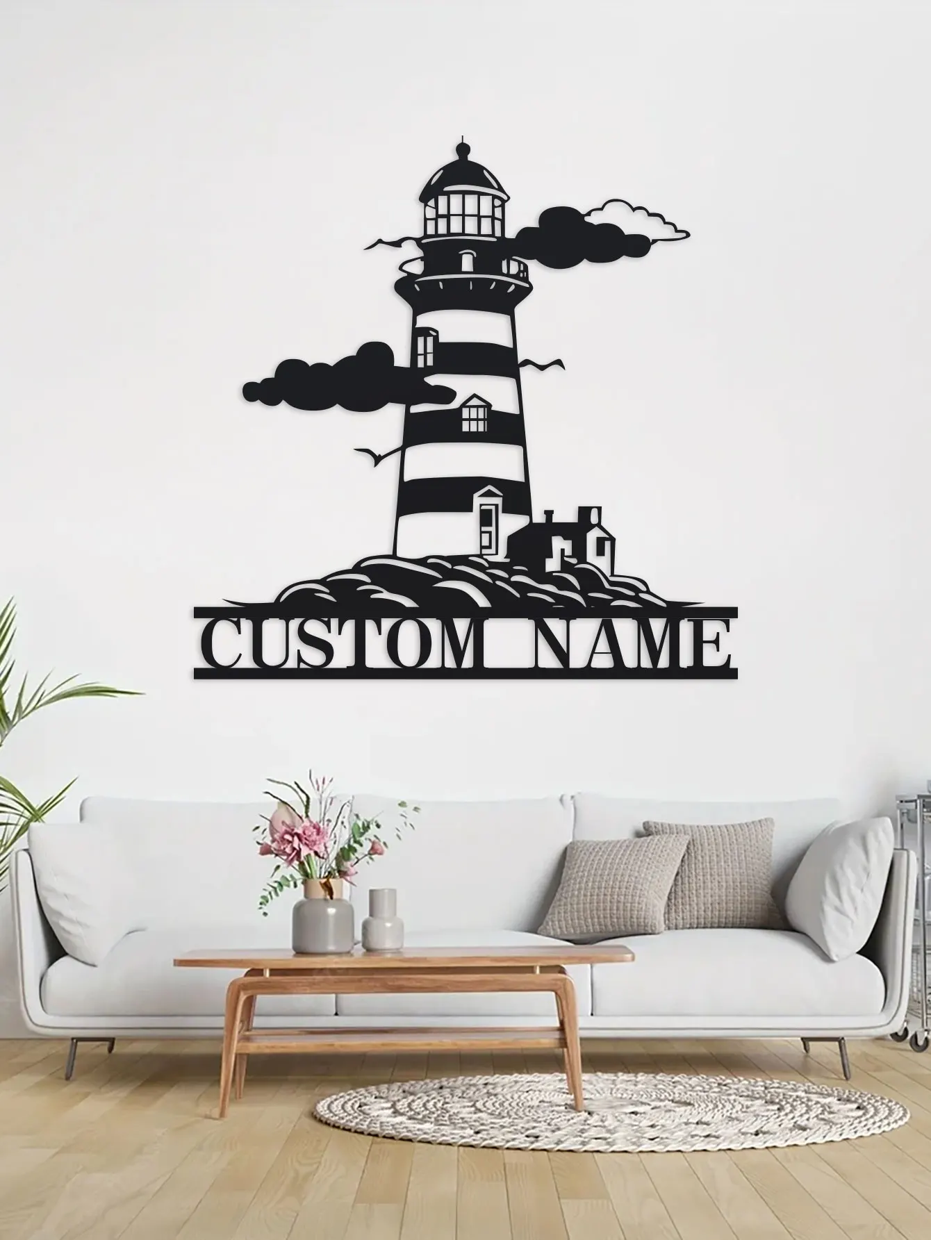 개인 맞춤형 금속 등대 벽 장식, 이름 명판 포함, 현대적인 스타일의 실내 및 실외용 벽 예술 장식