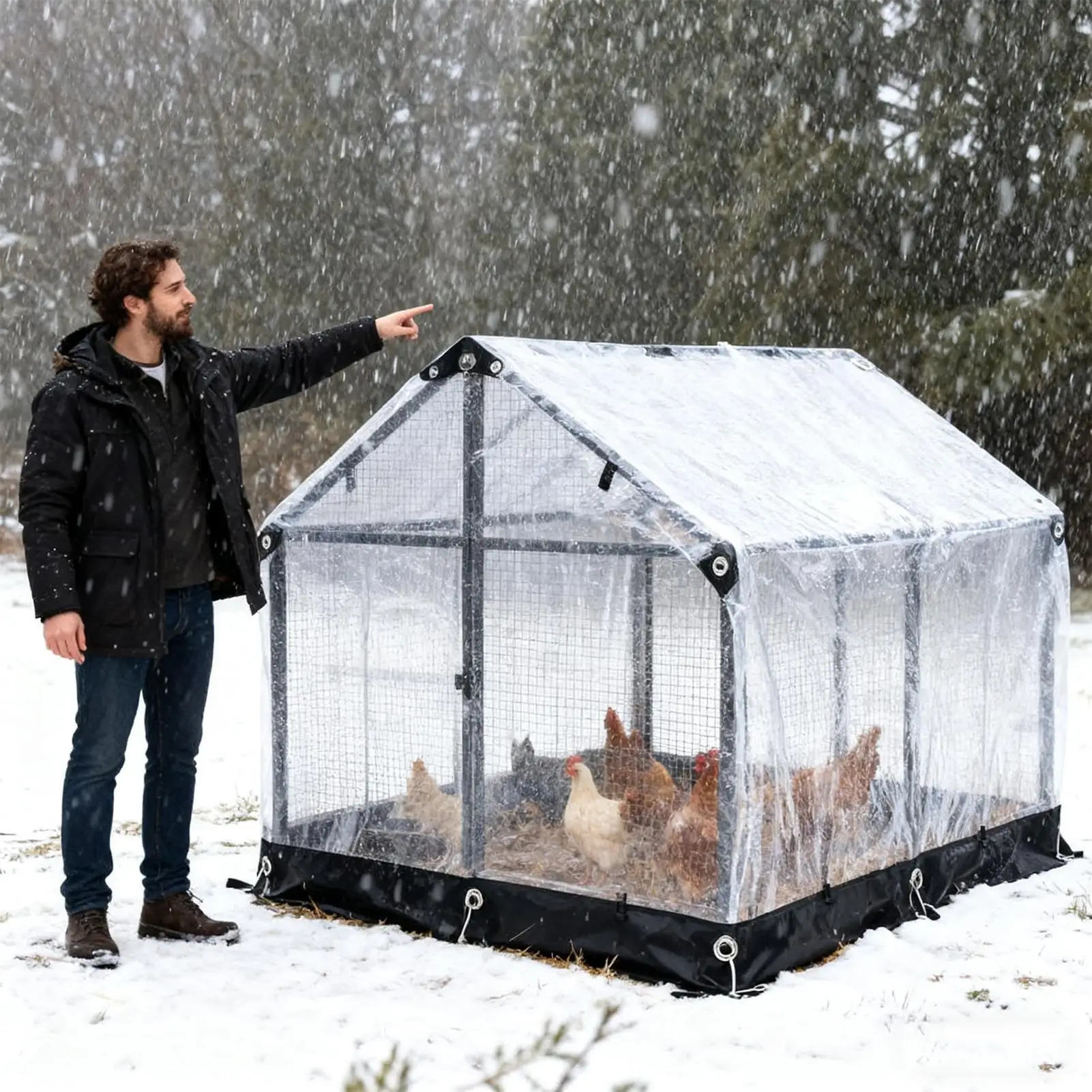 

Chicken Coop Cover Clear Poultry Enclosure with Cords Insulation Waterproof Tarp for Poultry Outdoor Garden Backyard Lawn Porch