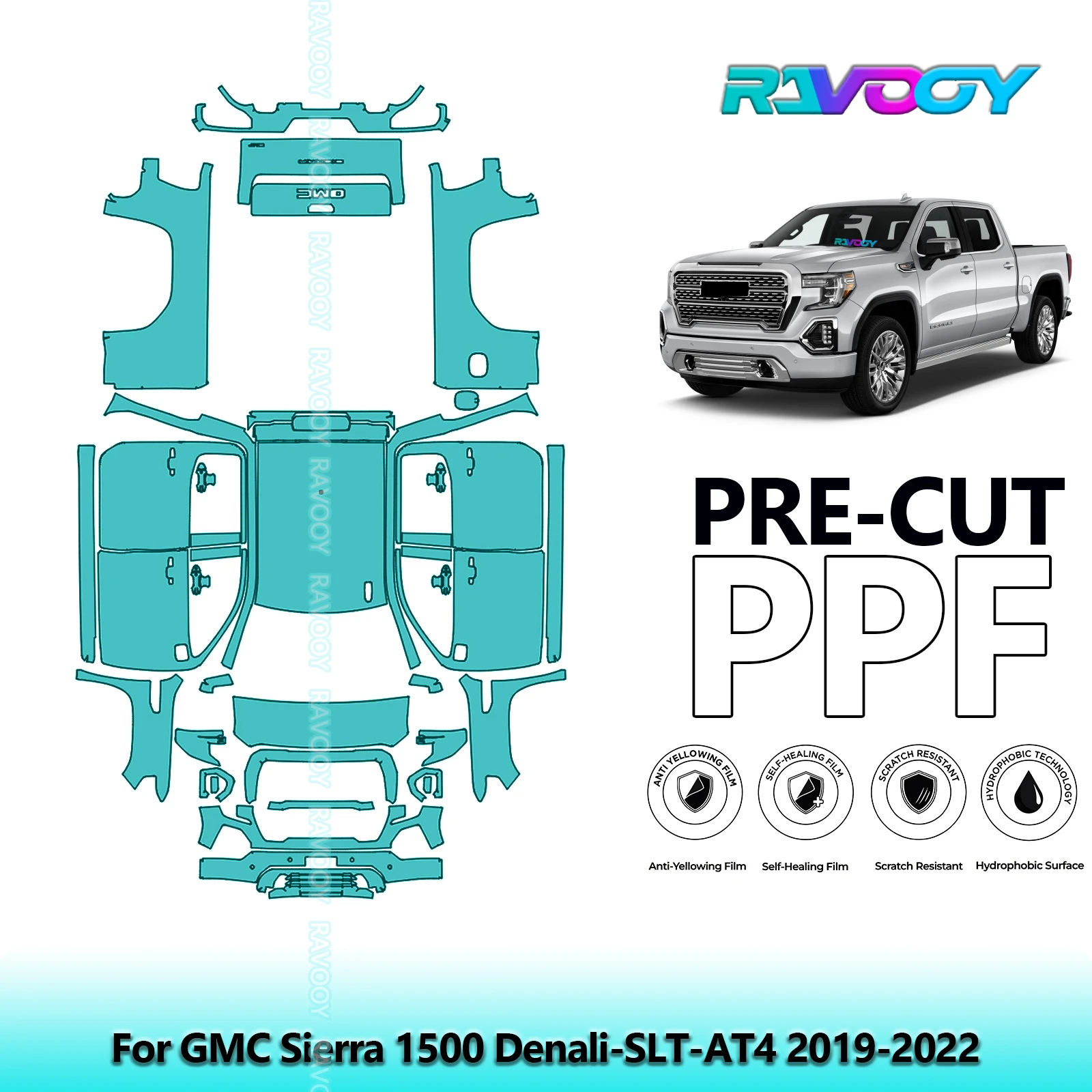 

Car Precut PPF Paint Protection Film Full Vehicle For GMC Sierra 1500 Denali-SLT-AT4 2019-2022