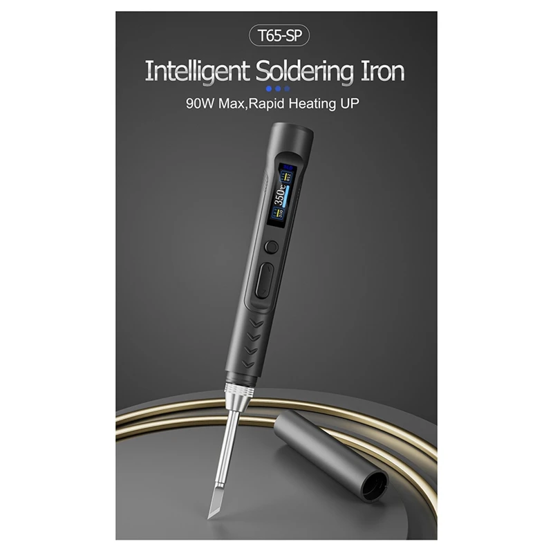 Интеллектуальный электрический паяльник T65-SP DC 90 Вт PD 65 Вт 150-450 ℃   Напряжение калибровки температуры паяльной ручки с быстрым нагревом
