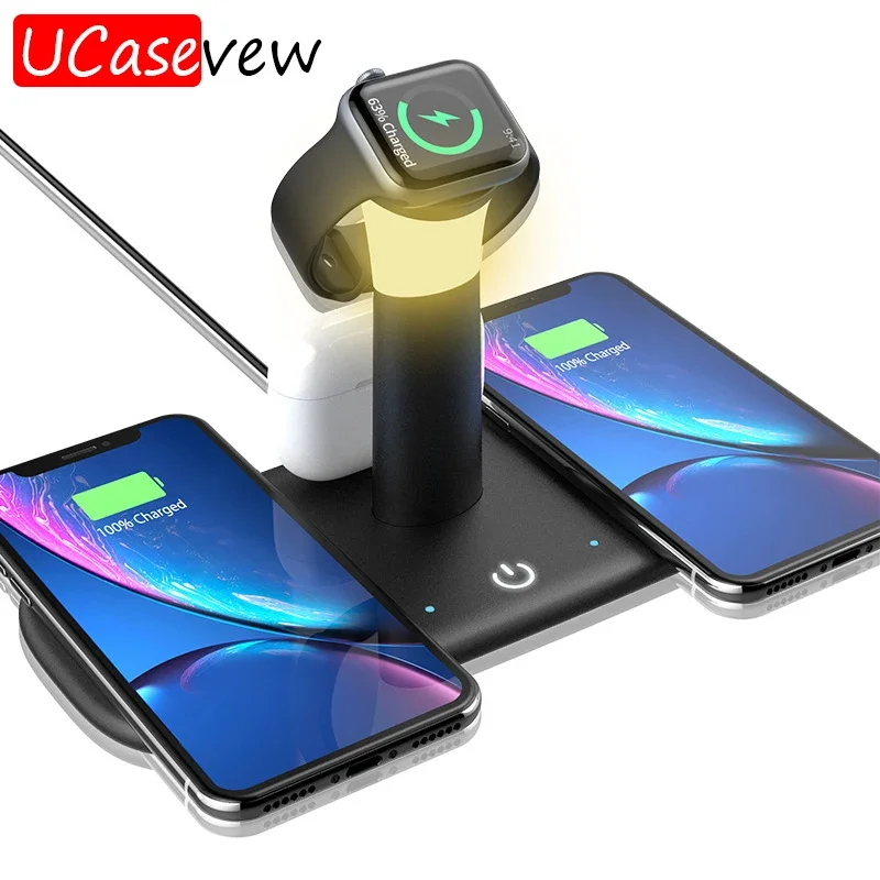 

5in1 Night Light Wireless Fast Charging Dual 15W For Samsung S20 S10 iPhone 11 8 X Wireless Charge Stand For Apple Watch Airpods