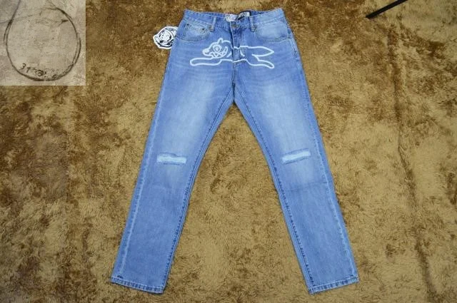 

Waed out Light Blue Jeans Loose Fit Slim Leg Fly Dog Hole Punching Jeans Youth Faion Casual Straight Leg Jeans