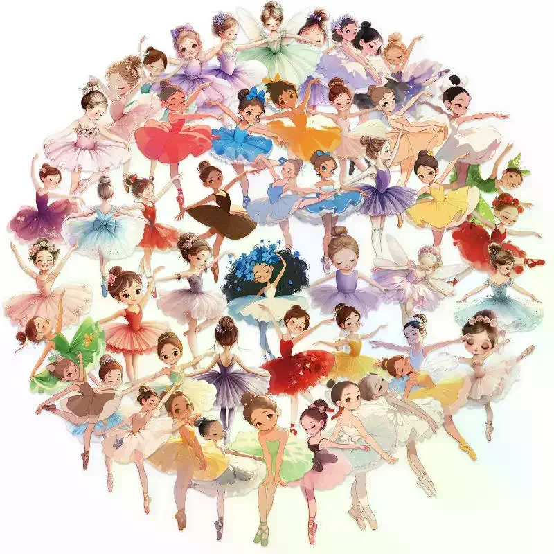 

50Pcs Exquisite Girl Clothing Materials Phone Cases Laptop Ballet Girl Series Stickers Children's Toy PET Waterproof Decals