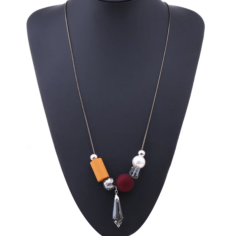Crystal bead pendant, long necklace, women's fashion versatile sweater chain, simple geometric items, cross-border accessories w