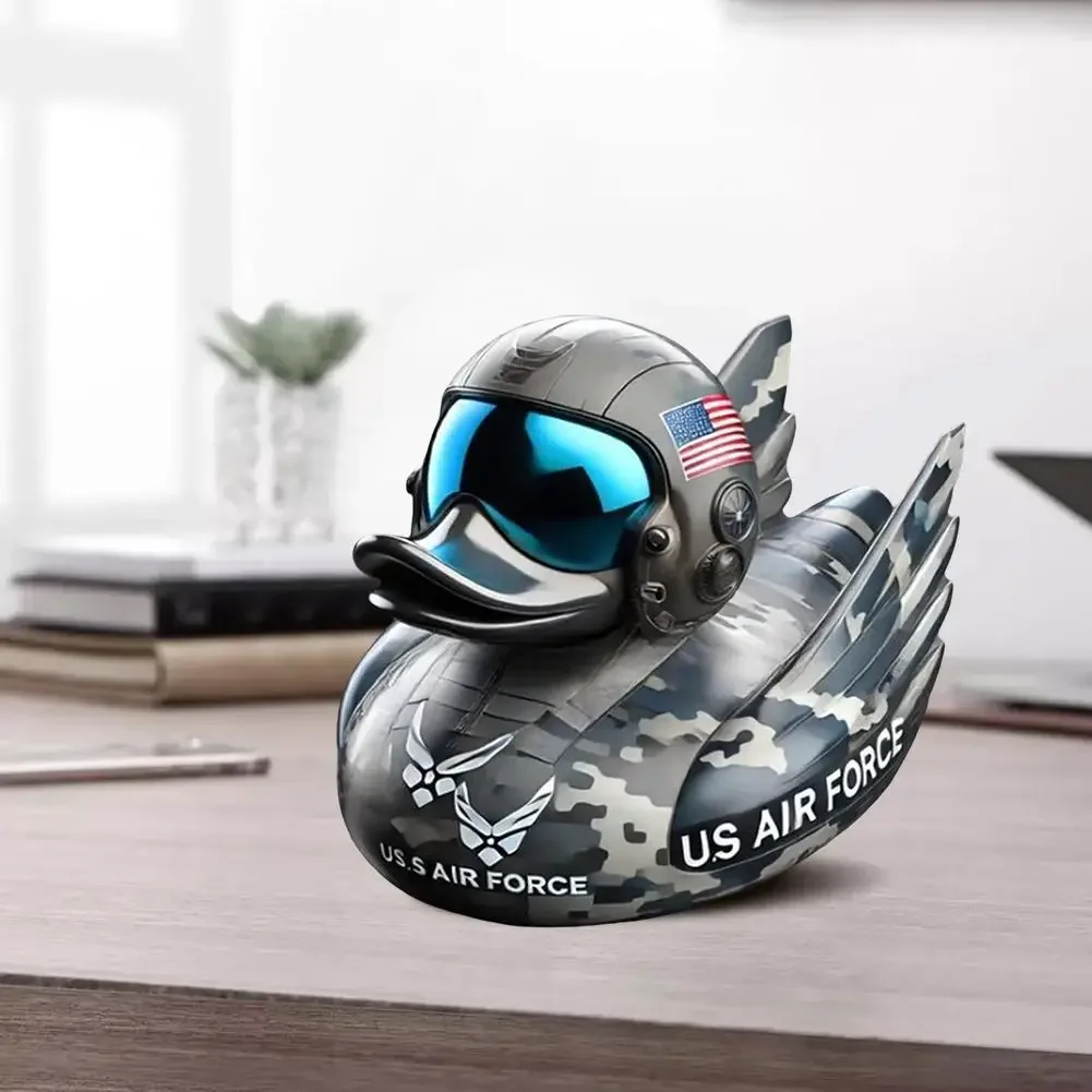 1pc Creative Duck Ornament Veteran Tribute Resin Duck Statue Gothic Sculpture Punk Animal Figurine Desktop Craft Car Collectible view 5
